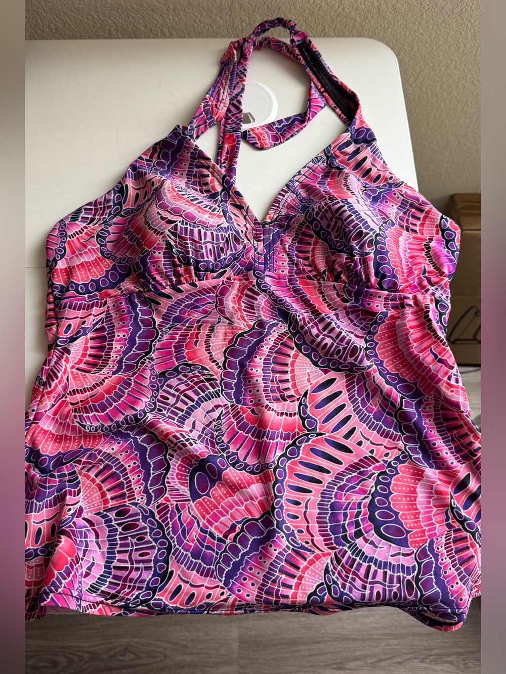 croft & barrow Pink and Purple Patterned Swim Halter Top